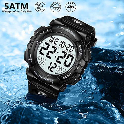 CIVO Mens Digital Sports Watches Military Big Numbers 50M Waterproof Large Face Army Wrist Watch LED Back Light Casual Watch for Men Rubber Black - Image 4