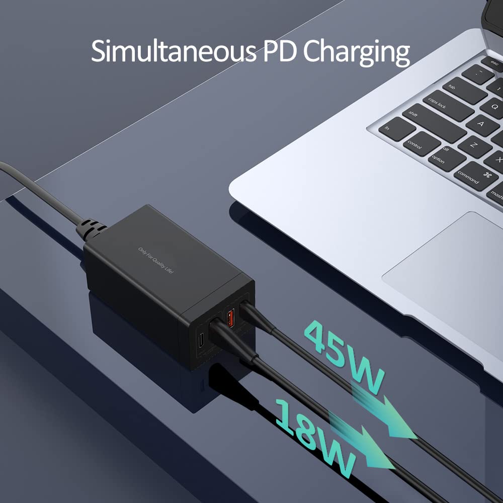 HUIOP Stazione di ricarica USB GAN 65W Hub di ricarica a 4 porte Caricatore rapido QC4.0 QC PD3.0 PD Caricatore da muro USB di o C per phone Tablet lap e altro