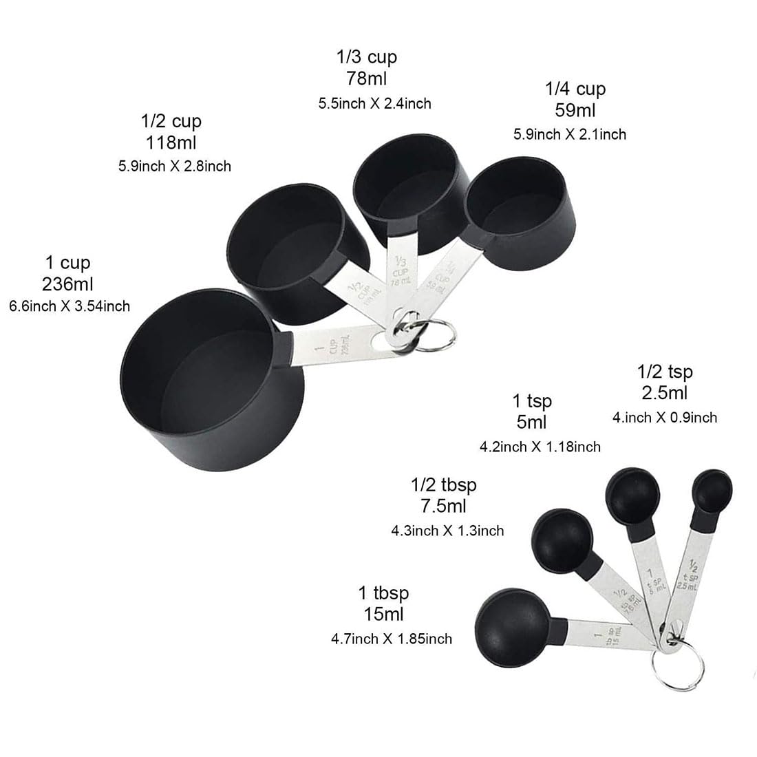 LIDOUK Measuring Cups and Spoons Set, for Measuring Dry and Liquid Ingredients Small Teaspoon with Plastic Head 8 Pcs(Black - Image 4