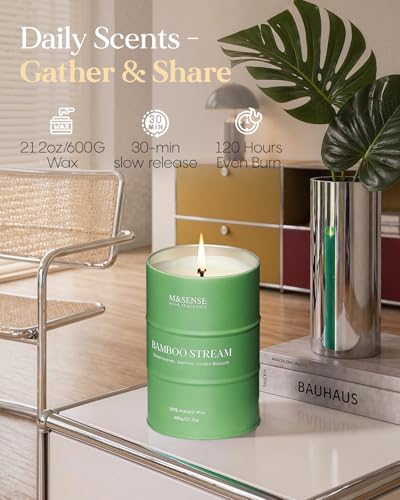 Image of M&SENSE Bamboo Scented Candles Natural Non Toxic, Large Aromatherapy Candle for Stress Relief Meditation Relaxing, Housewarming Gifts for Women Men, 21.2oz 120 Hour Long Burning