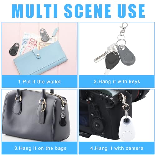Flutesan 8 Packs Portable GPS Tracking Mobile Tracking Anti Loss Smart Device Key Finder Locator GPS Tracker Device for Pets Dog Cat Wallet Keychain Luggage, Alarm Reminder(Black, White, Gray) - Image 5