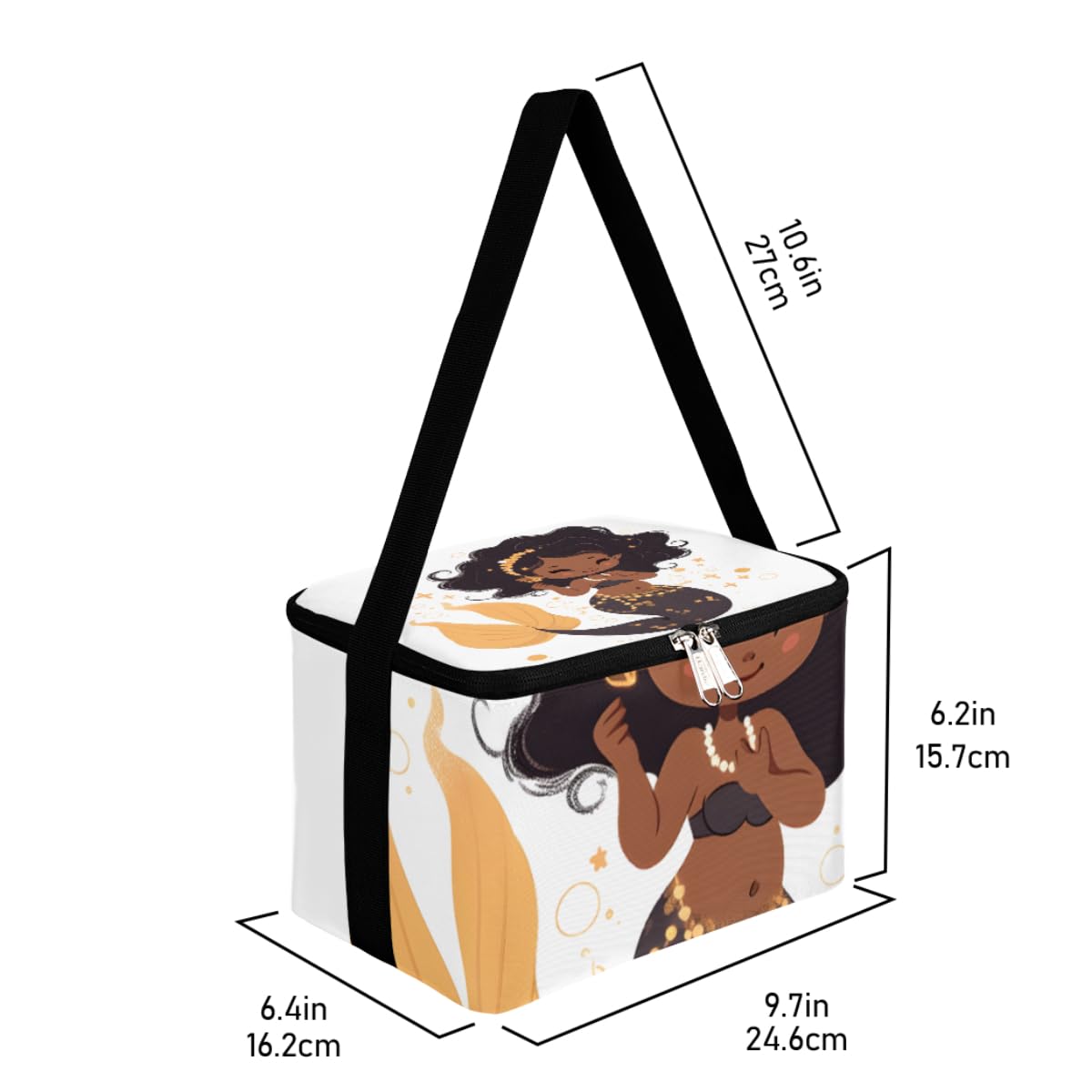 GzLeyigou Lunch Bags for Women Men 9 Cans,Black Mermaid Women Hot & Cold Food Delivery Bag Insulated Grocery Bag Insulated Lunch Box Marine Cooler Bag for Office Work Picnic Beach