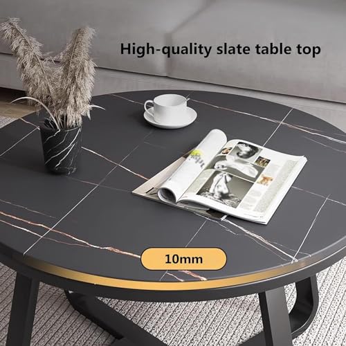 Image of Shoppee Coffee Table - Modern 2-Tier with Faux Marble Top and Gold Metal Frame - Stylish Center Table for Living Room, Sofa Table, Elegant Cocktail Table for Home, Office, Black & Black