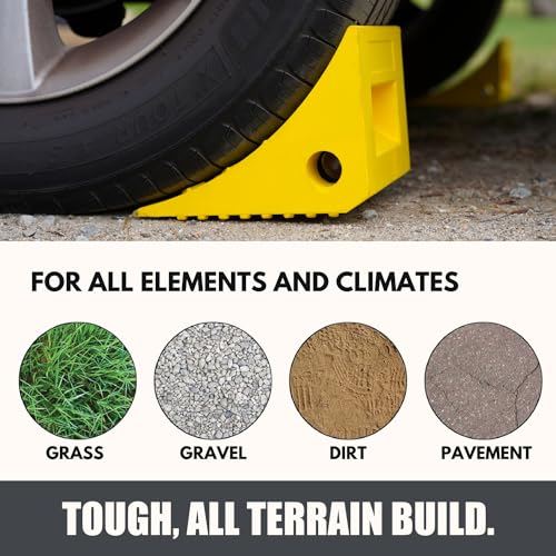 SECURITYMAN Heavy Duty Wheel Chocks (2 Pack) - Durable, Non-Slip, Solid Rubber Wheel Chocks for Boat Trailers, RV, Truck, Camper - Grip on All Surfaces - Trailer Wheel Chocks - Yellow
