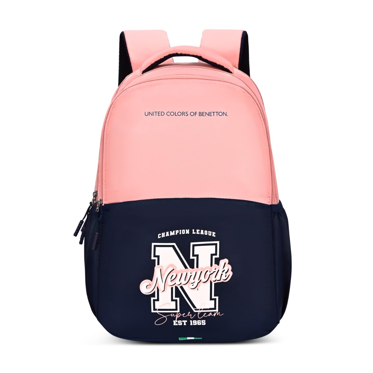 United Colors of Benetton Unisex High-School Backpack PETRO | Printed Daypack with 3 Compartments, Airmesh Padding | Backpack for School Girls and Boys | 28L Capacity