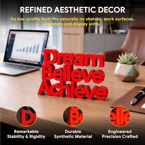 Image of Mad Masters Dream Believe Achieve Motivational Desk Decor - Aesthetic Table, Shelf & Wall Showpiece for Home Office, Business. Vastu Friendly Gifting, Crimson Red (8x5.5x1 Inch)