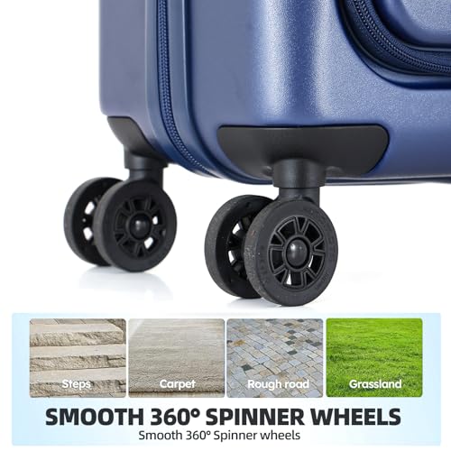 Carry On Luggage, 20Inch & 29 Inch Top Opening Airline Approved ABS+PC Hard Shell Suitcases with Silent Wheels, TSA Lock,Front Pocket and Wet-dry Separated Six-piece Set (Dark Blue)4
