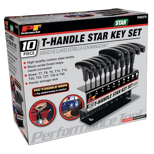 Image of Performance Tool W80276 10-Piece Star T-Handle Allen Wrench Set, Long Arm Hex Key Wrench Set