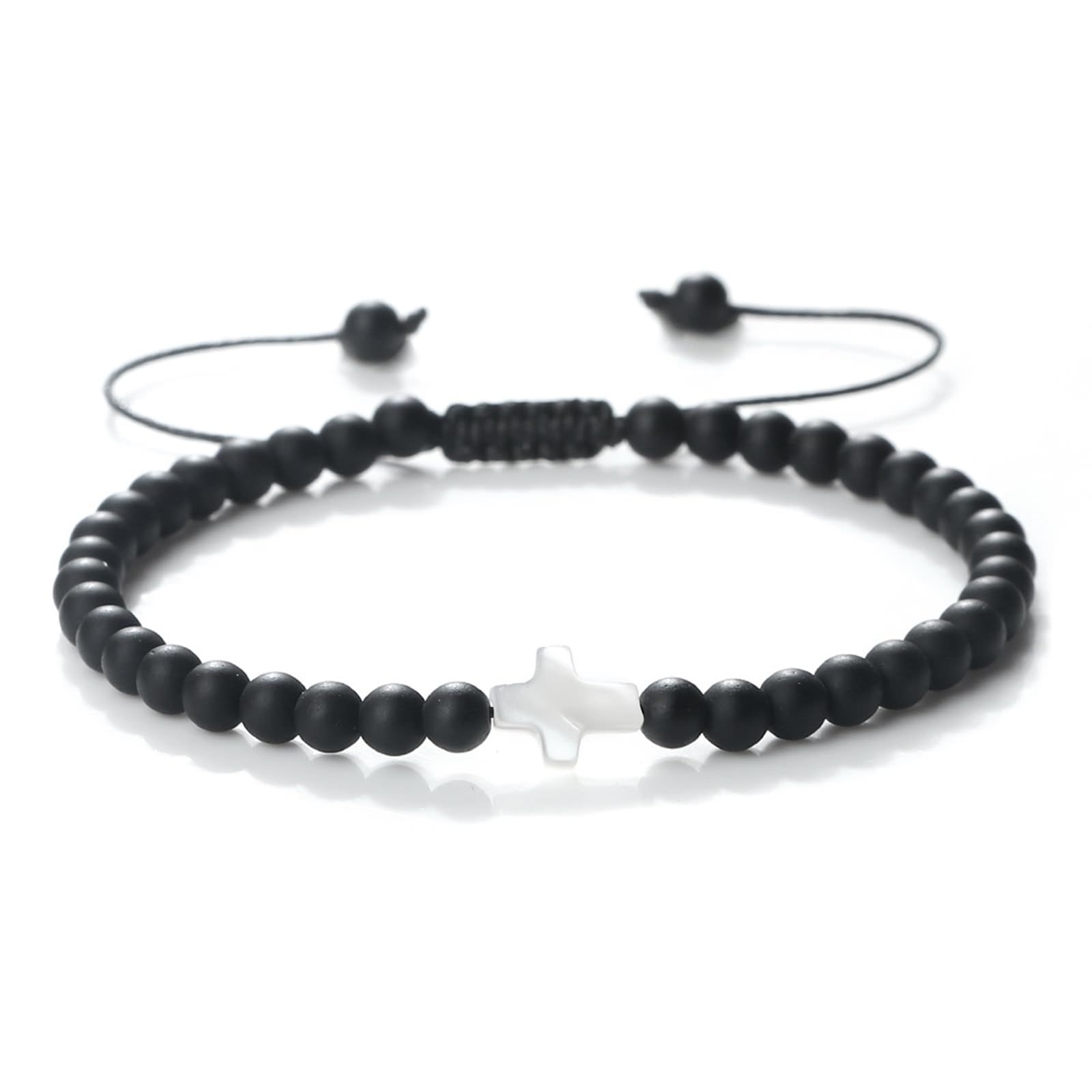 Kristall-Armbänder für Herren, Natursteine, Kreuz, Opal, weiße runde Perlen, verstellbar, geflochten, elastisch, 17 cm x 7 mm, 1 Stück für Hochzeit