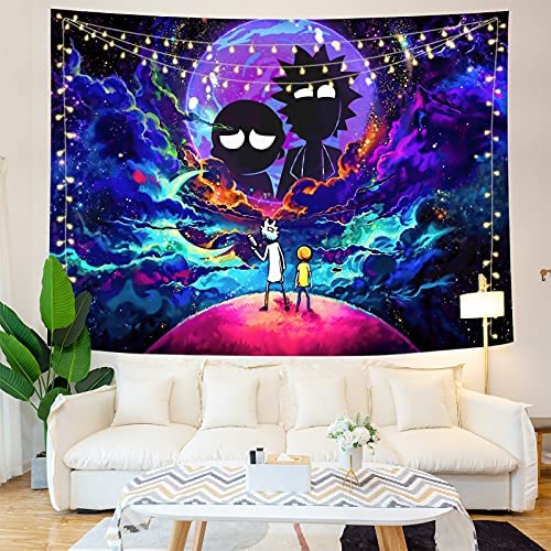 Rick Morty Wandteppich Wandbehang Tapisserie Vintage Bücherregal Wandtuch Gobelin Tapestry Goa Indien Hippie-/ Boho Stil als Dekotuch/Tagesdecke indisch orientalisch Psychedelic (200 x 150 cm)