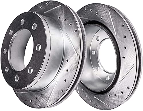 Image of Detroit Axle - Front Drilled and Slotted Rotors with Right Brake Caliper for Chevy Express Silverado Sierra Savana 2500 3500 Replacement