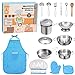 FUQUN 17Pcs Matschküche Zubehör Outdoor, Küchenspielzeug Zubehör Kinderküche Kochgeschirr Edelstahl Pfannenset Schürze und Kochmütze, Puppenküche Zubehör, Kochset Kinder, Spielküche Outdoor Zubehör