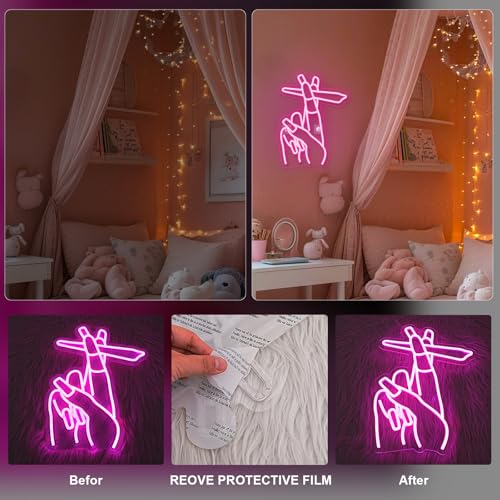 Image of WLHOPE Pink Led Hand Neon Sign for Wall Decor Gesture USB Nail Hand Man Cave Neon Light Sign for Bedroom Home Bar Girls Room Nail Room Salon Party Decor Gift for Women