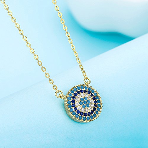 Blue Evil Eye Pendant Necklace in Sterling Silver 925 with Cubic Zirconia CZ and 16"+2" Cable Chain4