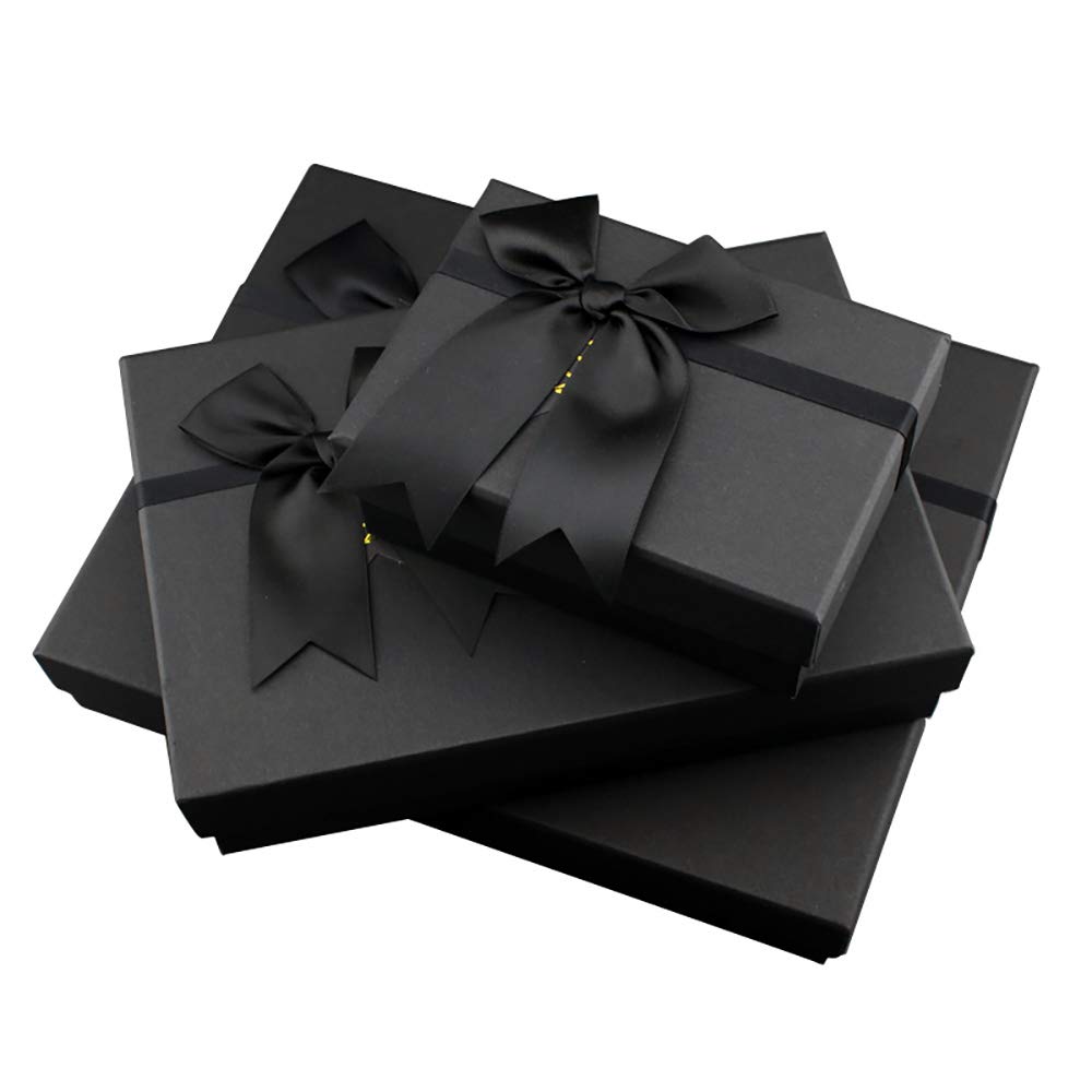 Airuisike Boîtes Cadeaux Noires Avec Rubans Et Nœuds Dorés - (3
