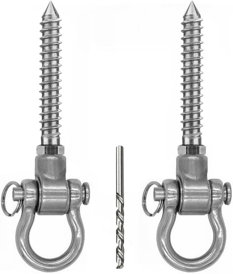 GW Gwongvvei 2 Pcs Screws,Permanent Antirust 304 Stainless Steel Bracket Heavy Duty 180° Swing Hangers, 1200LB Capacity Playground Yoga Hammock Rope Tire Web Chair Sandbag Punching Bag Swing Sets