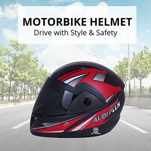 Image of Sage Square Plus Full Face Graphic Helmet (ISI Certified) Tinted Visor, High Standard Safety, Enhanced Design, Extra Comfort (Black Glossy-Red) (Size: Extra Large)