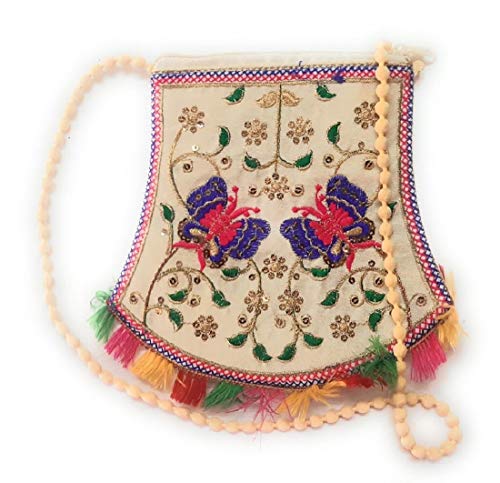 UNIQUE PRODUCT ZARI GUJRATI POM-POM SLING BAG FOR WOMEN’S & GIRLS WEDDING OCCASION TRADITIONAL, Purple