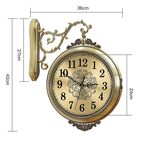 WENHSIN 16" European Luxury Classical 360&deg; Wall Clock Antique Design Ultra Mute Quartz Soild Wood Alloy Double Sides Clock for Living Room Clock Art Deco (Red Wooden frame) steampunk buy now online