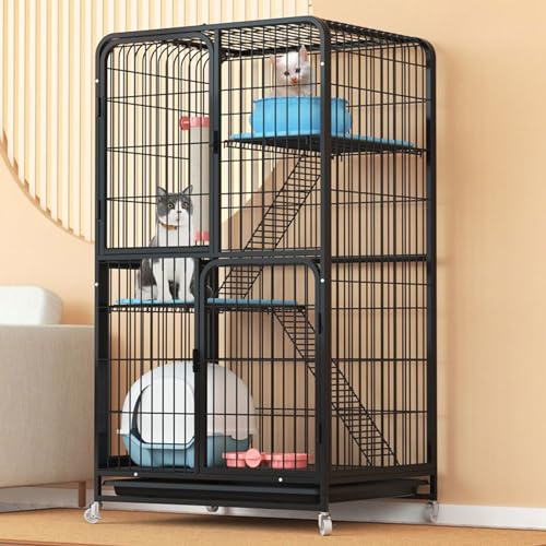 Cage pour chat robuste à cadre métallique et plateaux de repos