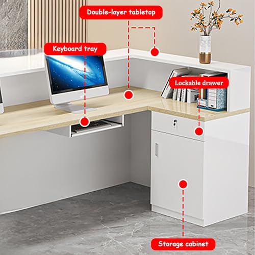 Elegante scrivania moderna a forma di L con cassetto chiudibile a chiave, elegante tavolo da ufficio per ingresso, soluzione di archiviazione per negozi e mobili per aziende