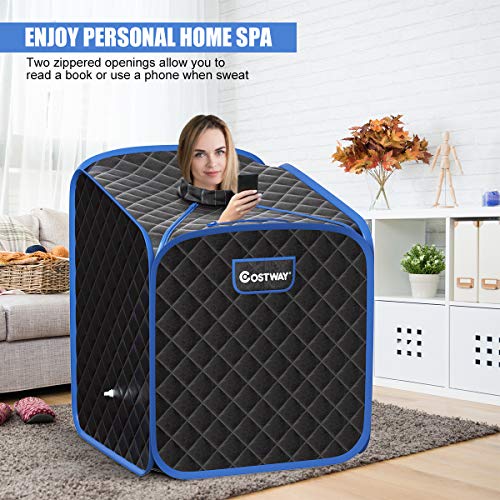 image for COSTWAY Portable Steam Sauna, 2L Folding Home Spa Sauna Tent for Weigh