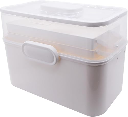 AnRui Caja de almacenamiento de medicamentos de 3 niveles, contenedor de kit de primeros auxilios de emergencias, organizador de almacenamiento de