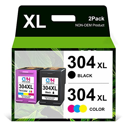 OFFICE HELPER Wiederaufbereitet 304XL Druckerpatronen Ersatz für HP 304 304XL, für Envy 5030 5020 5010 5032 DeskJet 2620 2630 3720 3730 3750 3760 2622 2632 2633 2634 3733 3735 3762 (1 Schwarz 1 Farbe) Cover