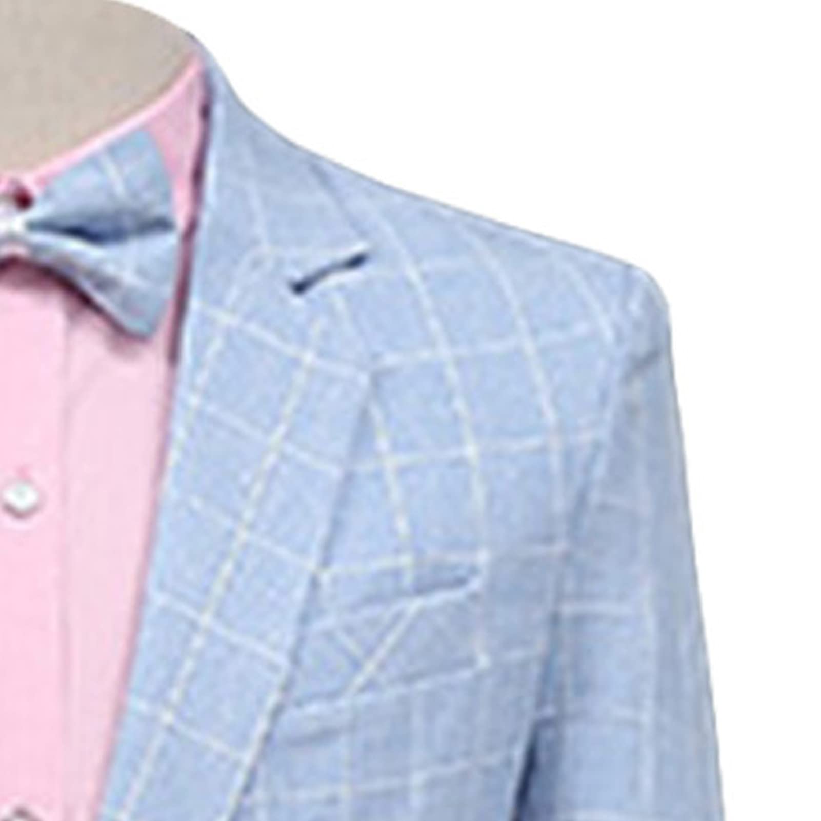 Mens Plaid 2 Pieces Tuxedo Suit Checked Single Breasted One Button Blazer Set Slim Fit Formal Jacket Vest & Pants (Light Blue,Large)