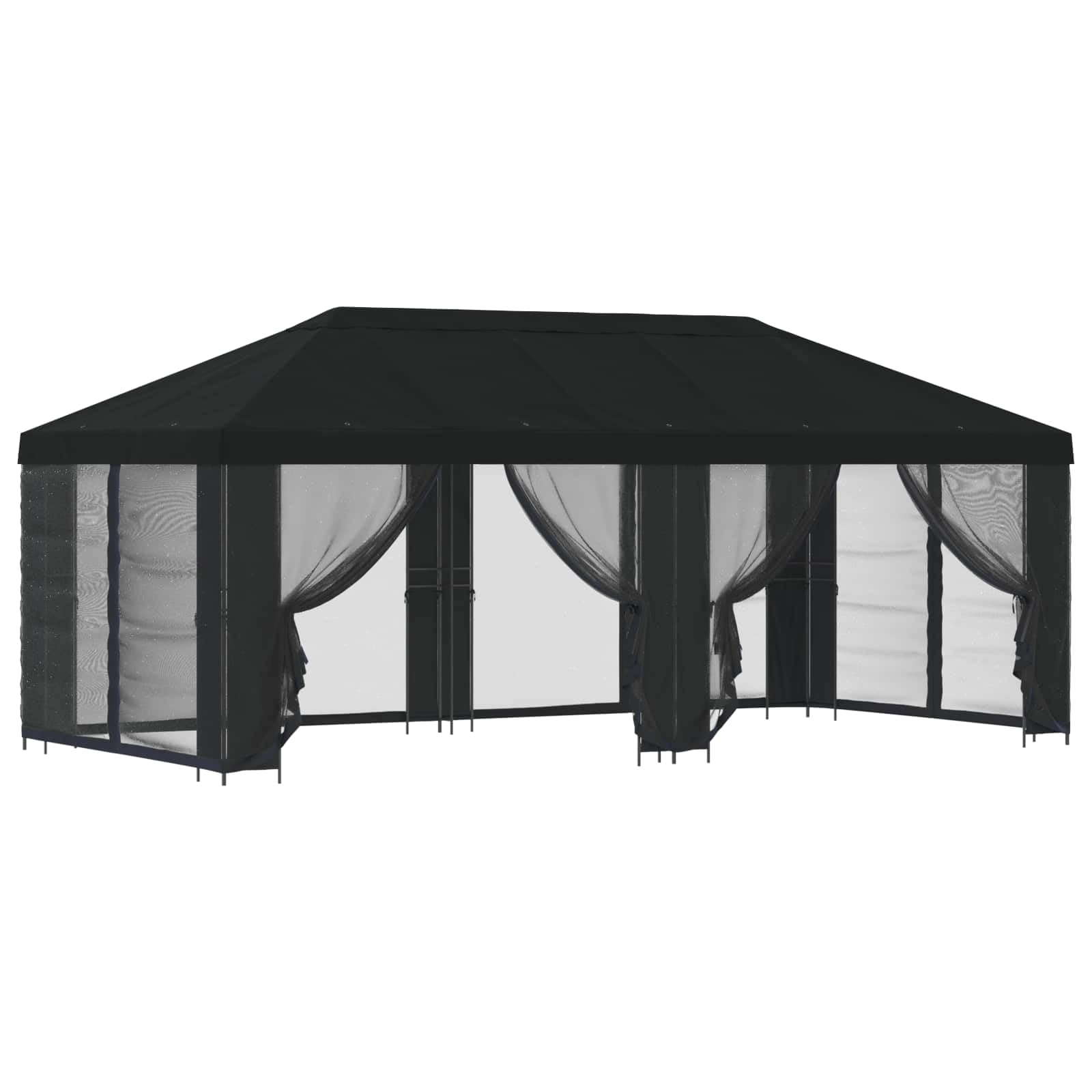 vidaXL Pawilon ze ścianami bocznymi 6 x 3 m, czarny, poliester i stal, stylowy namiot ogrodowy, na taras i do ogrodu, nowoczesny pawilon ze ścianami bocznymi z siatki, elegancki zestaw do ochrony