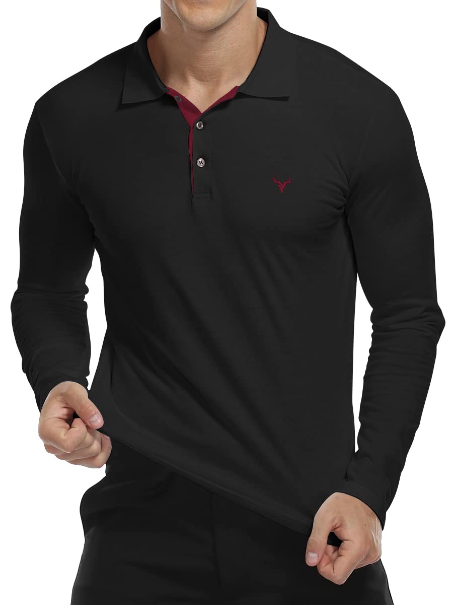 KUYIGO Polo Uomo Manica Lunga Ricamata Slim Fit Cotone Camicia Golf Sport S-XXL