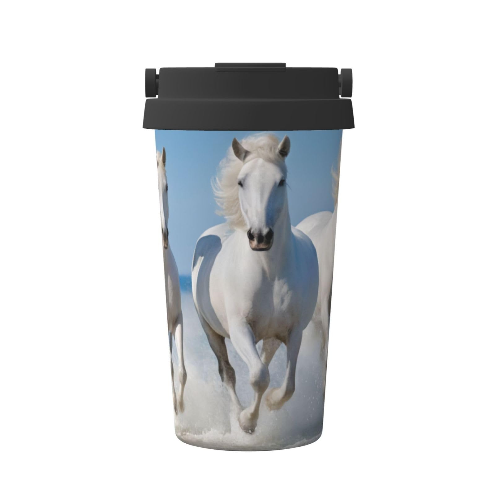 Insulated Coffee Mug Horses Running Art 17oz Double Wall Vacuum Stainless Steel Tumbler with Leak-Proof Lid and Handle, Cute Travel Thermos Mug for Cold Hot Drinks