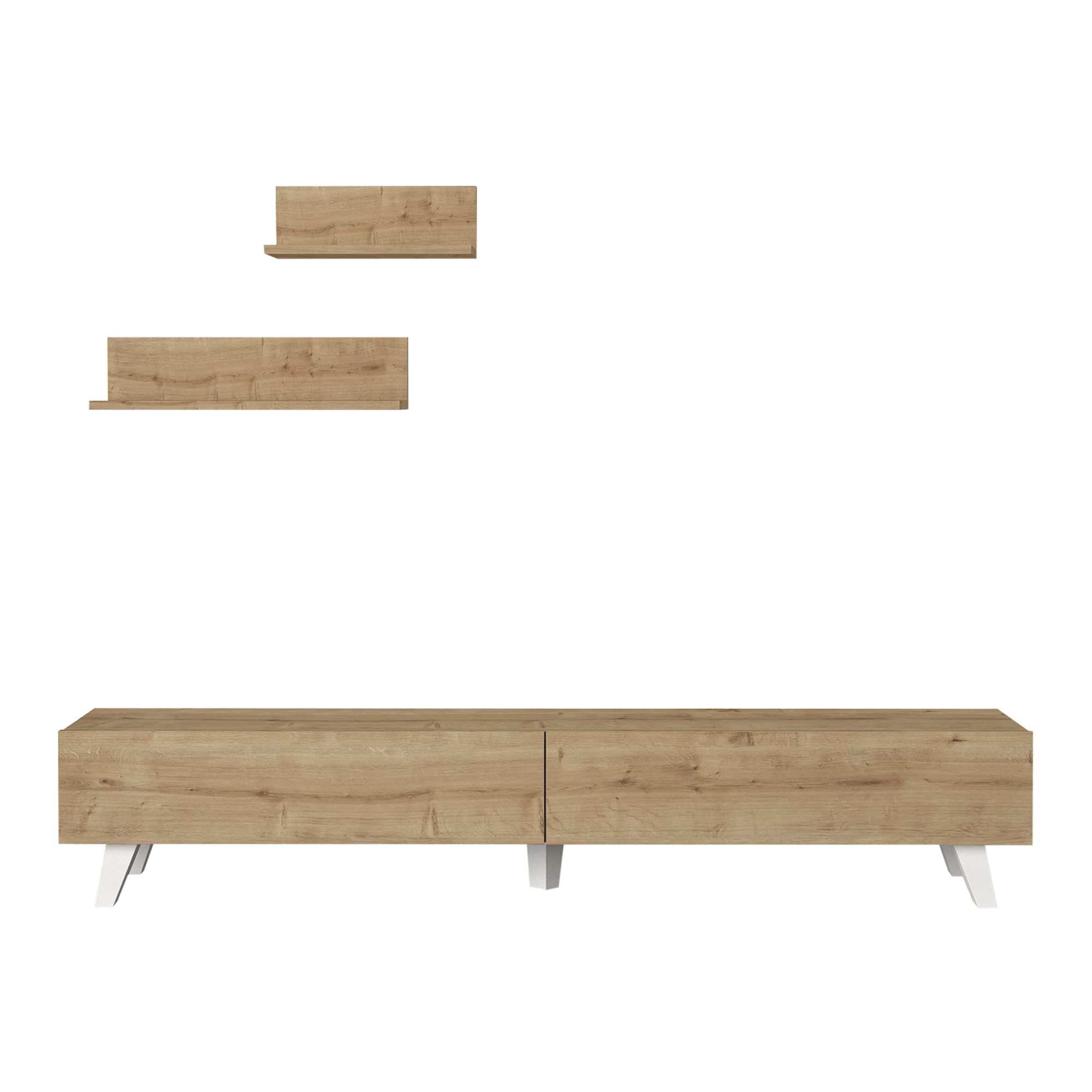 [en.casa] Juego de Mueble Salon Decorativo Mesa TV con 2 Estantes de Pared Modulos Salón Aglomerado 180 x 31 x 33 cm - Roble