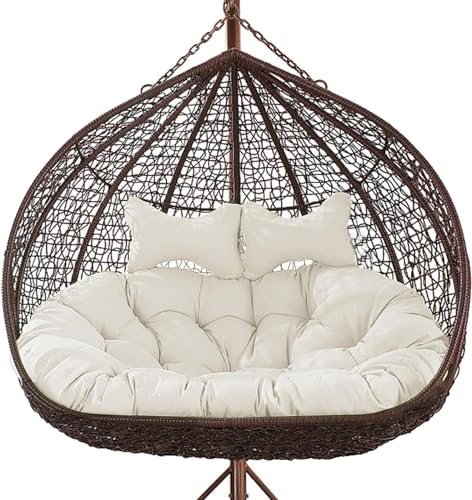 Cojín para Silla Colgante Tipo Huevo con reposacabezas Ajustable, Lavable, Grueso y Doble, para Exterior (A)