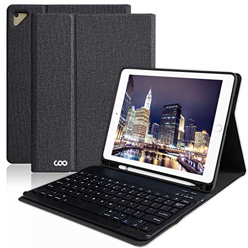 New Product iPad Keyboard Case with Pencil Holder for 9.7 iPad Pro 2018 (6th Gen) /2017 (5th Gen), iPad Air 2/Air 1, Wireless Bluetooth Detachable Protective Cover, Smart Auto Sleep-Wake (Black)