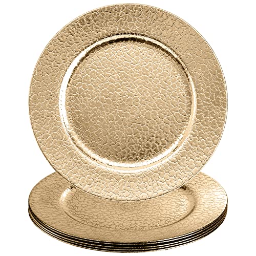 Kingrol 6 Pack 13 Inch Gold Charger Plates, Round Dinner Chargers, Heavy Duty and Reusable Decorative Plates for Wedding Party, Elegant Place Setting, Glam Table Decor