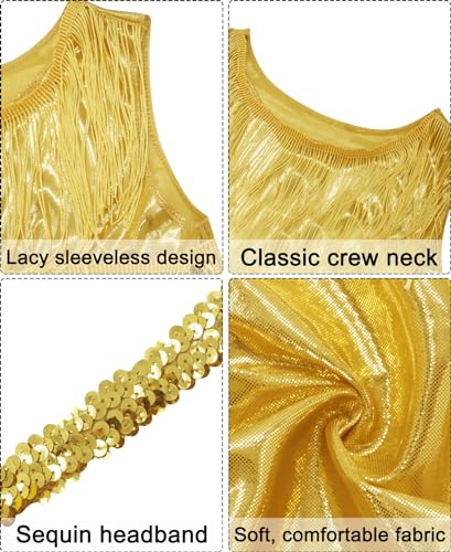 SEAUR Girls Fringe Latin Dance Dress with Sequin Headband Crew Neck Sleeveless Perform Costume Set Vintage Party Outfit2