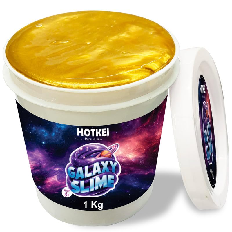 HOTKEI (1 Kg) Gold Galaxy Slime for Kids DIY Fruit Scented Metallic Magic Toy Slimy Slime Gel Jelly Putty Art Toys Birthday Gift Box for Boys Girls 3 to 10 Years