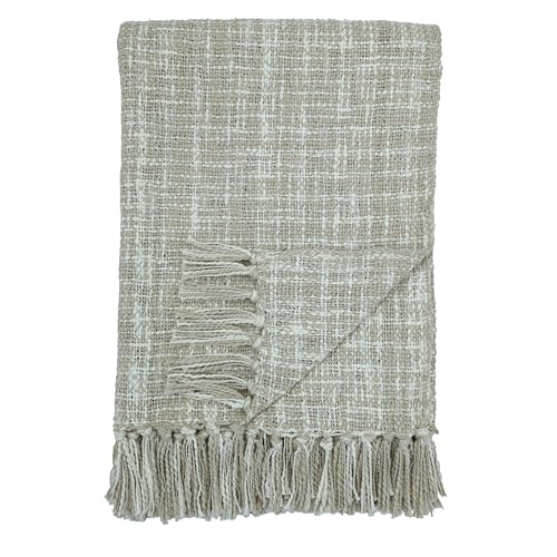 Image of HAKAM Cotton Throw Blanket with Macrame Tassels for 3 Seater Sofa | Ideal for Your Home, Living Room, Sofa, Bed, Chair, Picnic & Used for Gift - 50X70 inch (Beige, Small Single)