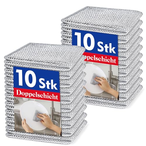 MEEQUE Spülschwamm - Stahlschwamm Putzlappen, Stahlwolle Spüllappen Schwamm für Küche Reinigungstücher und Stahlschwamm Lappen, Edelstahl Reinigungstücher, spüllappen waschbar Für Küchentuch, 20Pack