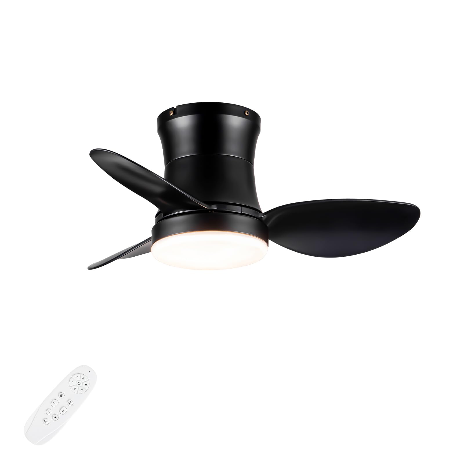 Black small Ceiling Fan with Light 24-Inch, Remote Control, 3-Color Dimmable, Reversible, 6-Speed - Ideal for Kitchen, Bedroom, Balcony, Study - Easy Installation