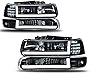 PIT66 LED Headlights, Compatible with 99-02 Chevy Silverado 1500 2500/01-02 Silverado 1500HD 2500HD 3500/00-06 Tahoe Suburban 1500 2500 Headlamp Assembly Smoky Lens Black Housing Clear Reflector