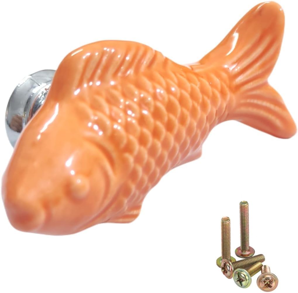 4 Pack Orange Goldfish Cabinet Pulls Vintage Cabinet Knob Handle Drawer Pull Animal Dresser Knob Cupboard Pulls