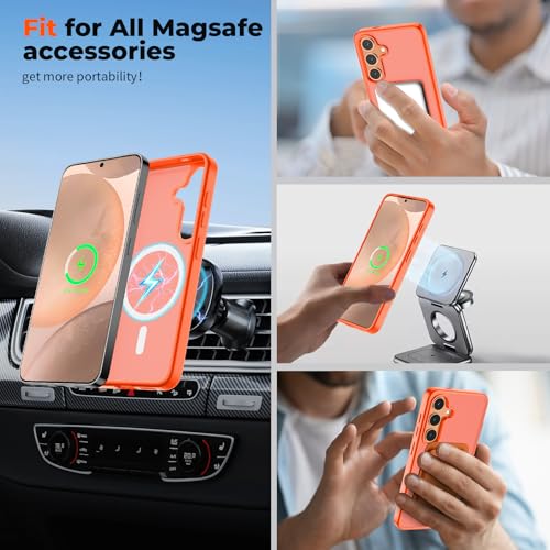 Image of SUPFINE Magnetic for Samsung Galaxy S24 Case / S25 Case with Screen Protector, (Built-in Magnets) (Military Grade Drop Protection) Slim Translucent Shockproof Phone Case,Orange