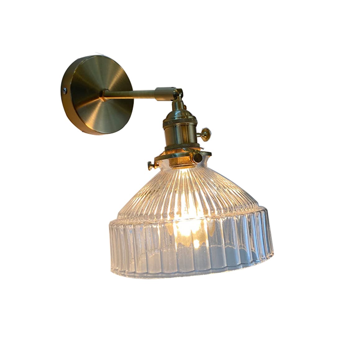 HXYSXHJUO Wall Sconces Industrial Style Glass Lamp With Rotary Switch E27 Brass Finish Lighting Fixtures For Living Room,Bedroom,Bathroom,Kitchen,Loft(Transparent-Detail)