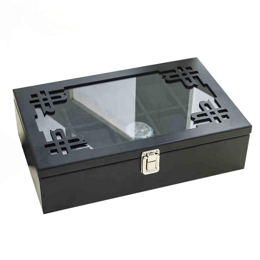 Paquete de 5 cajas de madera para relojes,organizador de exhibición de joyas, tapa de cristal, bandeja para pulseras, hebilla de Metal con cerradura y paquete de 6 cojines de almacenamiento extraíbles
