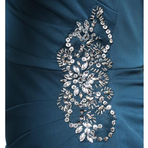 Image of Alex Evenings Women's Long Cold Shoulder Mother of the Bride Dress with Beaded Detail at Hip