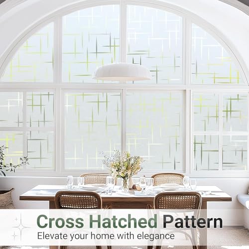 Image of CREON Window Privacy Frosted Glass Window Film (24 X 60 Inch) Decorative Privacy Cling UV Blocking Staic Cling Bathroom Glass Frosting Sticker Non-Adhesive Front Door Cover, Cross Pattern