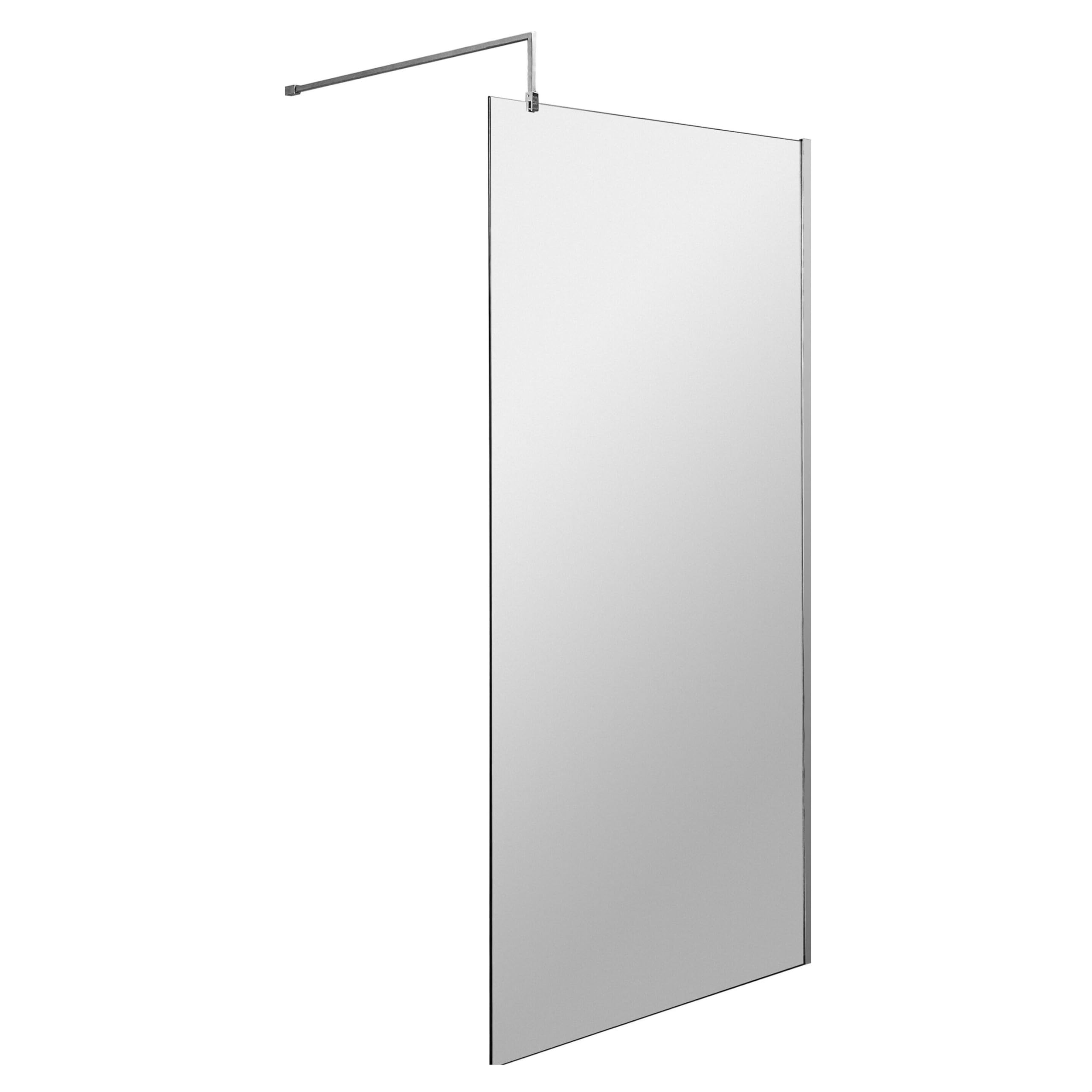 Balterley Wetroom Shower Screen with Support Bar, Glass Shower Screen for Wet Room and Bathroom, 8mm Toughened Safety Glass Screens, Reversible Wetroom Screens - 898 x 1850mm (Chrome)