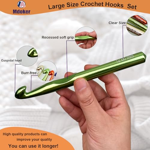 Image of Mdoker 21pcs Huge Crochet Hook Set,Large Size 15mm 12mm 10mm 9mm 8mm 7mm Aluminum Crochet Hooks with Case,Crocheting Hook Needles for Chunky Yarn,Size L M N P O Q (Aluminum)